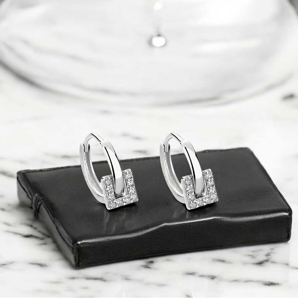 .925 silver huggie hoop earrings buckle style zircon inlays brand new stylish